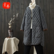 Sufu retro văn học cotton và vải lanh dày áo khoác nữ mùa đông lỏng lẻo cổ tròn áo len ấm áp áo len