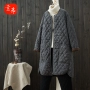 Sufu retro văn học cotton và vải lanh dày áo khoác nữ mùa đông lỏng lẻo cổ tròn áo len ấm áp áo len gile phao nữ