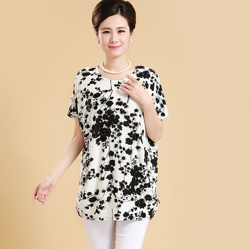 Trung và cũ của phụ nữ tuổi mùa hè ngắn tay T-Shirt thêm kích thước lớn 200 kg cộng với phân bón XL bà mẹ tải cũ quần áo