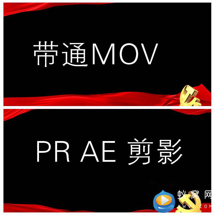 S2643 红绸边框党徽角标 带通道MOV 节目包装视频素材
