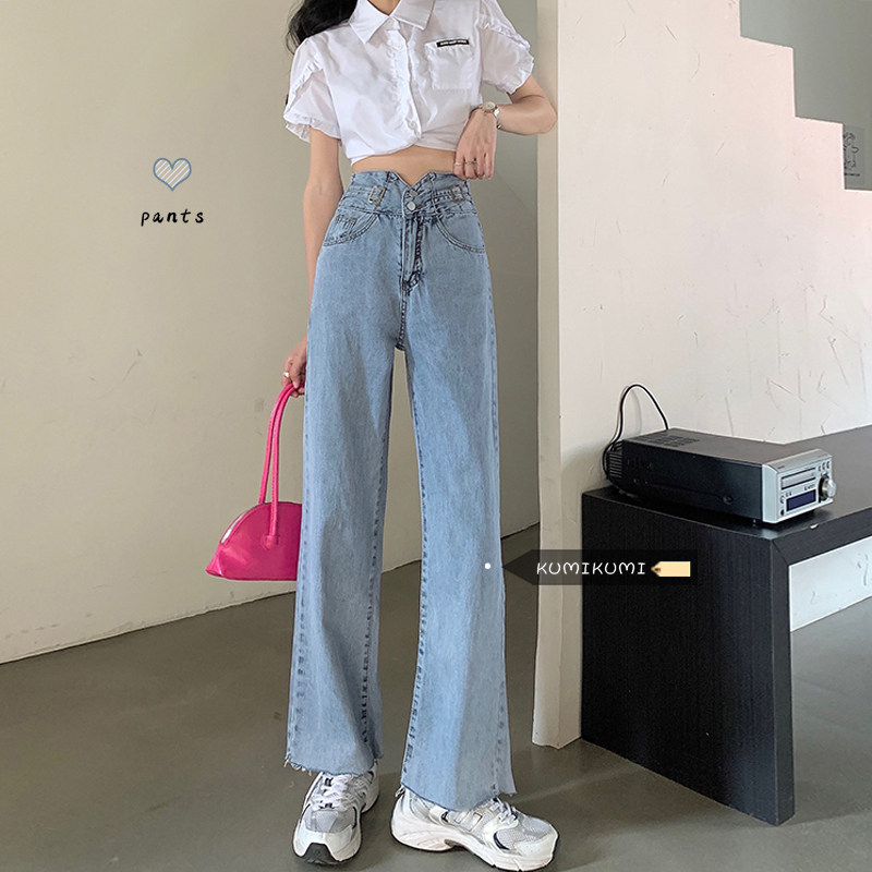 High-waisted jeans, women's summer pants, slimming straight-leg pants, wide-leg pants, slightly flared pants, ins long pants, trendy