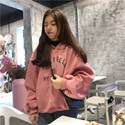 2018 Han Fan mùa thu đại học gió Thư in áo thun tay dài trùm đầu áo len dài tay nữ