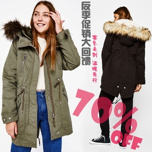 Chống giải phóng mặt bằng đặc biệt có thể tháo rời lót lông cổ áo bông áo bông của phụ nữ phần dài Parker quân xanh áo gió áo khoác
