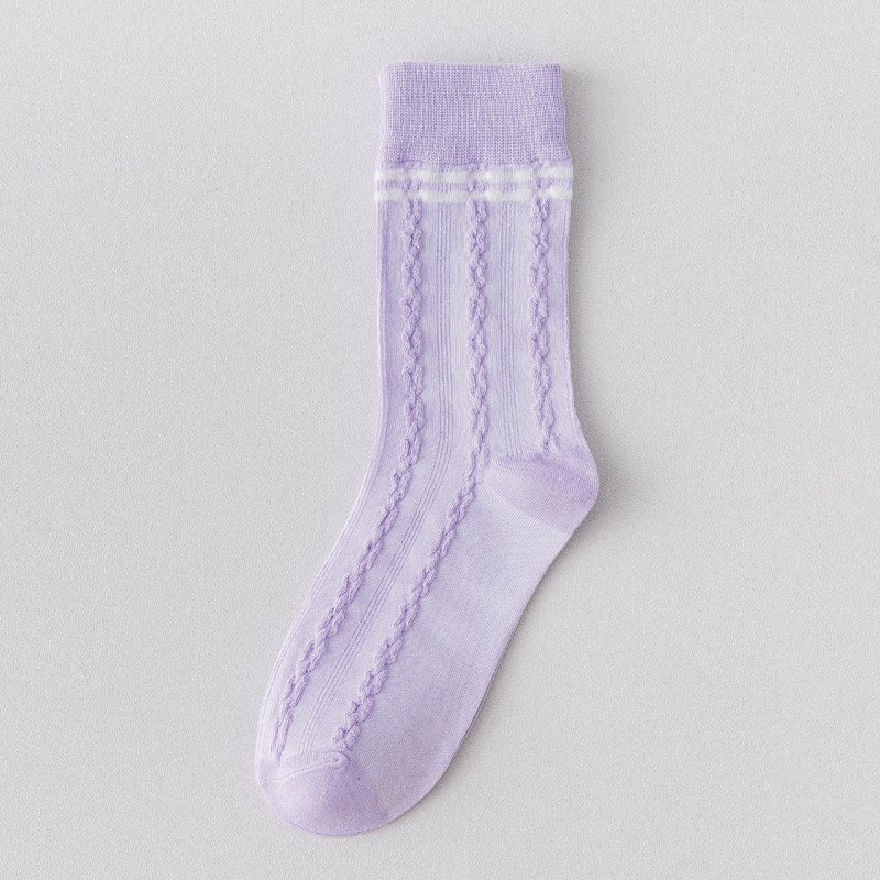 Purple Twistviolet Hosiery children Korean version ins tide Internet celebrity stripe lattice Taro purple lovely solar system Middle tube socks