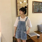 Mùa hè phiên bản Hàn Quốc của quần jeans tuổi 2019 quần yếm mới Quần short Joker quần ống rộng ống rộng quần nữ - Quần jean