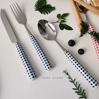 Baiyu Korean Format Format Fork Spoon шикарная западная еда BM Girl Picnic Photography Props Керамическая ручка набор посуды