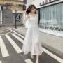 Phụ nữ Hàn Quốc 2019 hè mới nhỏ xinh xắn váy xòe siêu cổ tích ngọt ngào khí chất đầm ren mỏng manh - Váy eo cao 	váy buộc dây eo