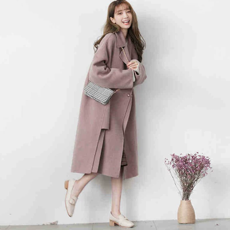 Áo len đầu xuân của phụ nữ Nhật Bản giữa mùa xuân dài Mori Mori áo khoác màu sáng retro len len hình chữ H phong cách Hepburn - Trung bình và dài Coat