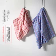 Quần cotton ngủ mùa hè kẻ sọc nữ quần short nhà lỏng nam 5 điểm quần thủy triều bãi biển cỡ lớn phần mỏng - Quần tây