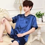 Quần pyjama mùa xuân cộng với đồ ngủ nam trung niên béo, quần áo mùa hè băng lụa nam bằng sợi tre trẻ em học sinh trung học hè - Pyjama đồ bộ thun