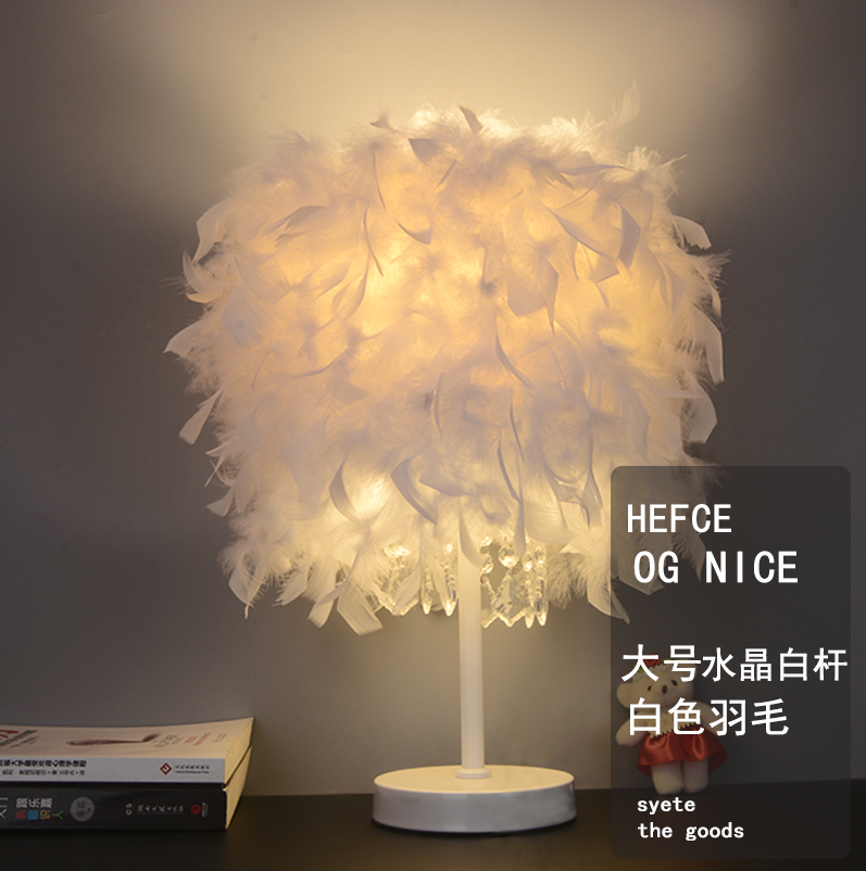(Large White Pole) Eye Protection Bulb-9wInternet celebrity Feather Desk lamp girl ins Decorative lamp sleep nurse cozy remote control dream bedroom Bedside Night light
