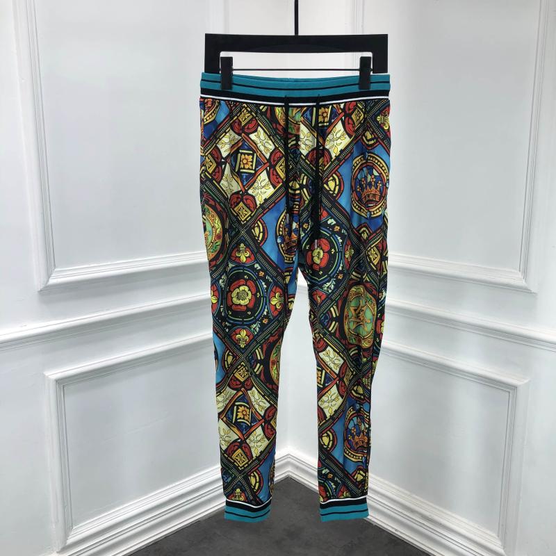 Decor Blue Casual Pantstrousers male summer Thin personality printing ventilation Self cultivation Versatile fashion Chaopai Big size youth Little feet Casual pants