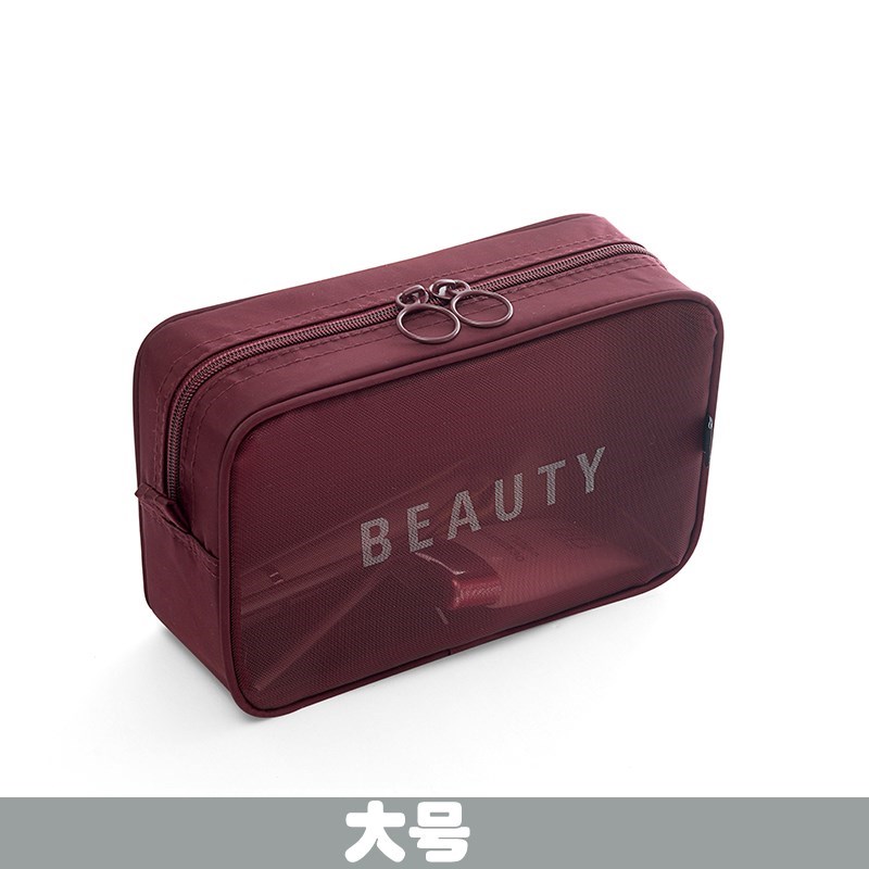 Wine Red Largethe republic of korea new pattern Travelling bag trumpet Portable Storage bag With you Mini ma'am Cosmetic Bag transparent Netting Wash bag