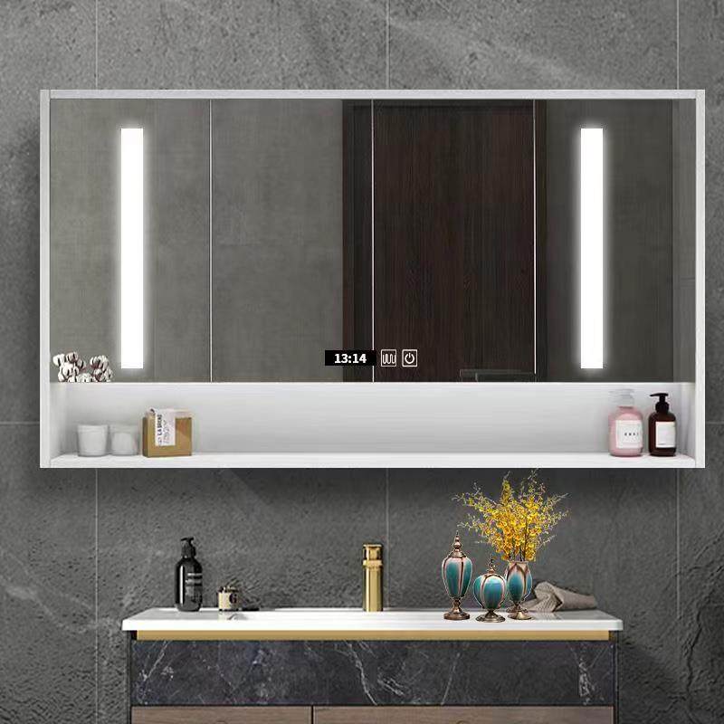 Tủ gương phòng tắm thông minh một mình treo tường lưu trữ dây đai kệ tích hợp nhà vệ sinh sương mù ánh sáng ban nhạc bằng gỗ đơn giản gương nhà tắm có tủ tủ gương trong phòng tắm
