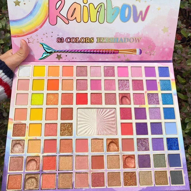 Rainbow83 Color Eye Shadow DiscBright color Eyeshadow Compact full set No halo pearl light Flash powder Blush modify one's face through surgery one 56 Eye shadow stage makeup student female