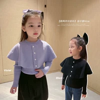 Комплект, плащ, трикотажный осенний свитер, детский топ, детская одежда, в стиле Шанель, в западном стиле, в корейском стиле