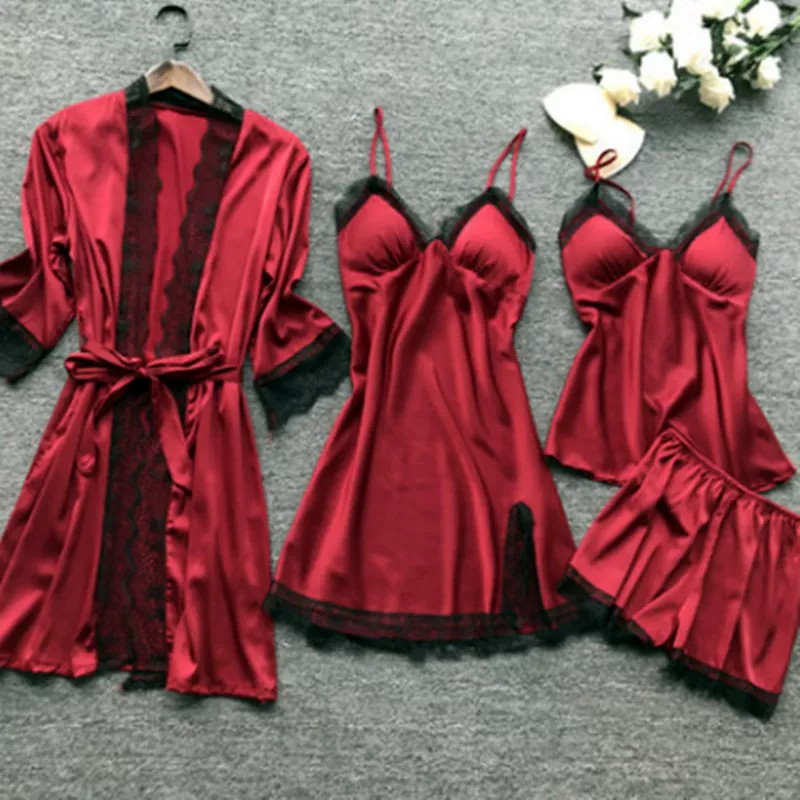 Новые сексуальные пиjama летом набор из четырех предметов для женщин
