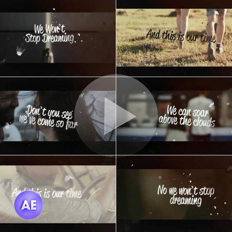清新美好带歌词婚礼微电影动画文字标题视频开场片头AE模板素材