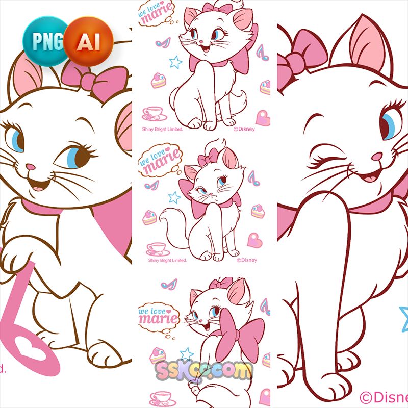 玛丽猫卡通动物动画角色印花图案PNG免抠高清图片AI矢量设计素材
