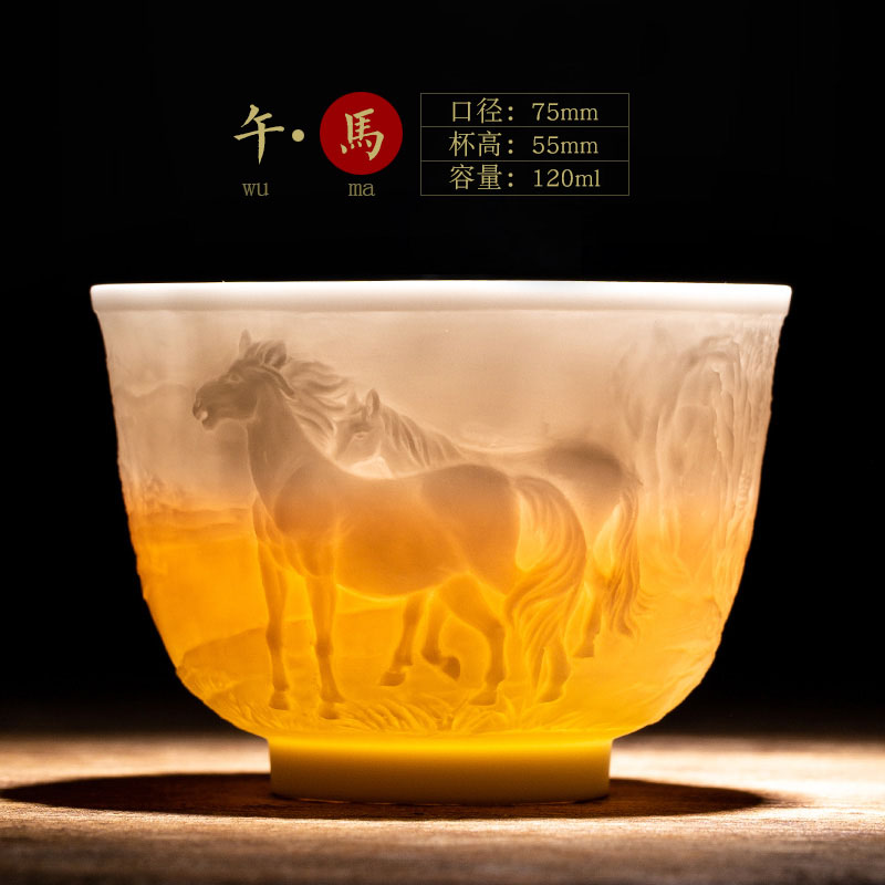 Zodiac Cup - HorseDiscipline Poetic philosophy high-end Zodiac cup Jingdezhen carving Jianzhan man teacup Master's Cup Kung Fu Tea Single cup Tea cup