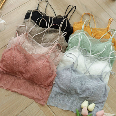 大码蕾丝美背吊带背心女带胸垫外穿打底防走光裹胸抹胸罩内衣韩版