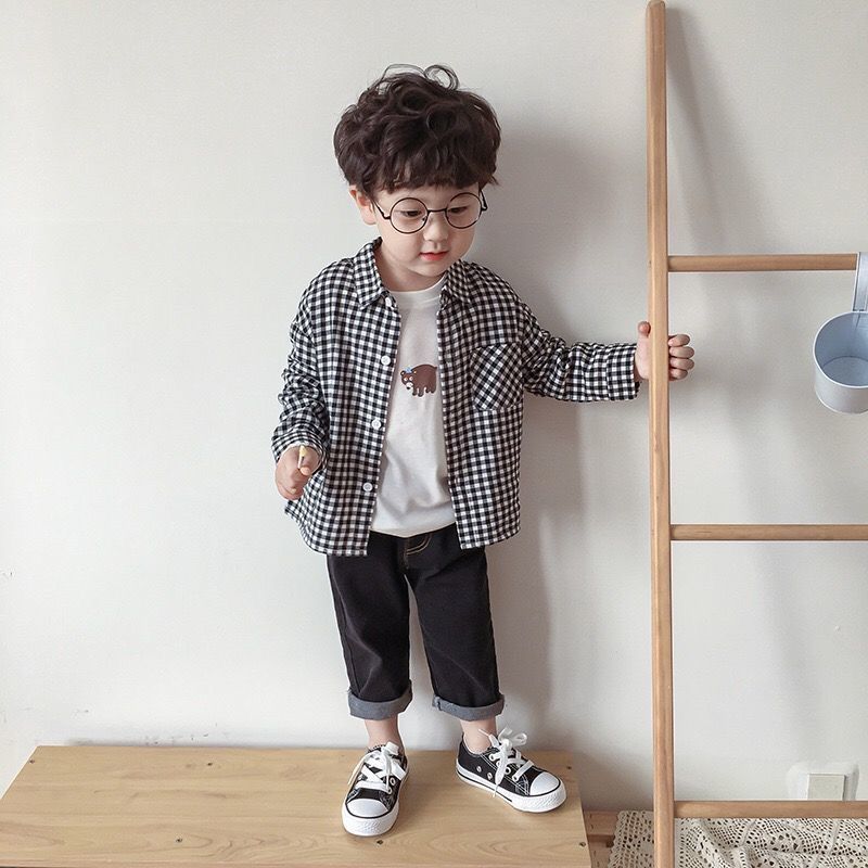 儿童衬衫长袖■2021春装新款宝宝衬衣洋气韩版男女■童格子上衣外套�畛�
