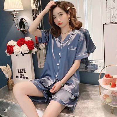 大码睡衣女夏短袖丝绸性感夏天薄款家居服两件套冰丝套装