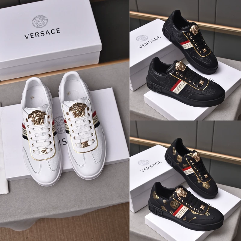 Европейская прямая рассылка покупки Versace Versace Fashion универсальные низкие кеды вільной комфорте кожаные давление цветы повседневные кроссовки
