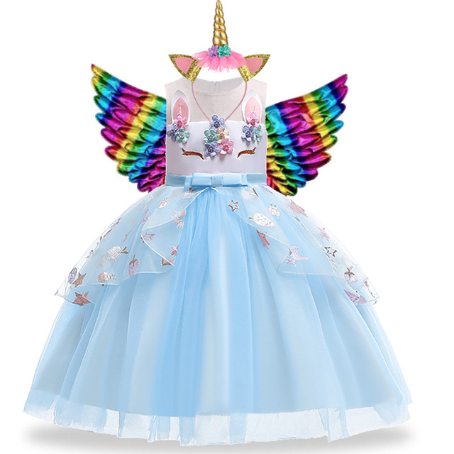 Bluecostume Christmas Girl Rainbow Unicorn Dress Kids Birthday