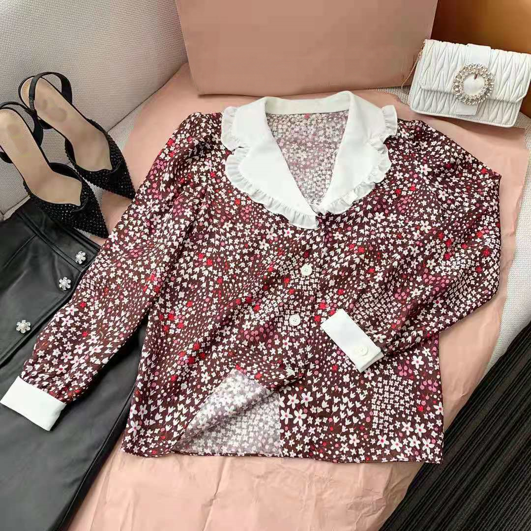 Floral Shirtmiu Miao 21 summer New products SKP limit Floral  series Lapel real silk Age reduction ventilation Silky Dress female