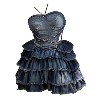 taobao agent Bra top, denim skirt, fitted sexy dress