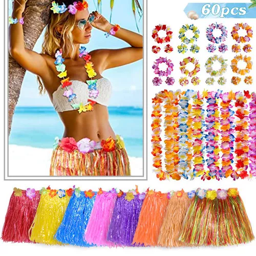 40/60cm Hawaiian Hula Skirts Plastic Fiber Girl Hula Wreath