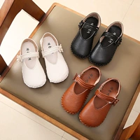 Детская мягкая базовая туфли Dou Dou Осень новая детская обувь корейская девочка удобная круглая голова бабушка обувь для студентов одиночной обувь кожаная обувь