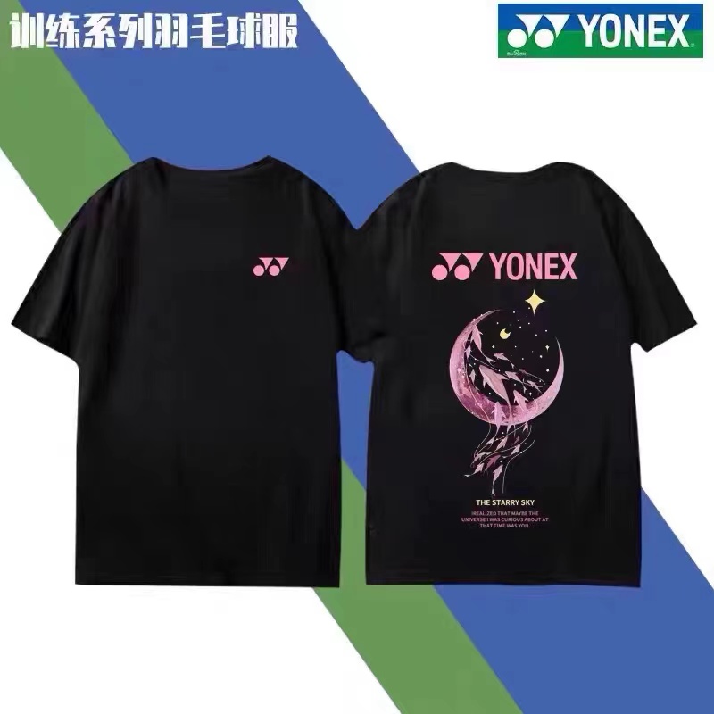 23 New Badminton Jersey Moon Violent Bear Culture Shirt Men's and Women's Short Sleeve Set Quick Drying and Breathable Training Clothing Customization (20509:28315:size:M;1627207:26508280425:Color classification:Black Pink Moon Men's Top)