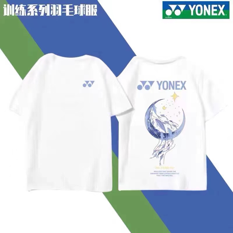 23 New Badminton Jersey Moon Violent Bear Culture Shirt Men's and Women's Short Sleeve Set Quick Drying and Breathable Training Clothing Customization (20509:28317:size:XL;1627207:25919914856:Color classification:White Blue Moon Men's Top)