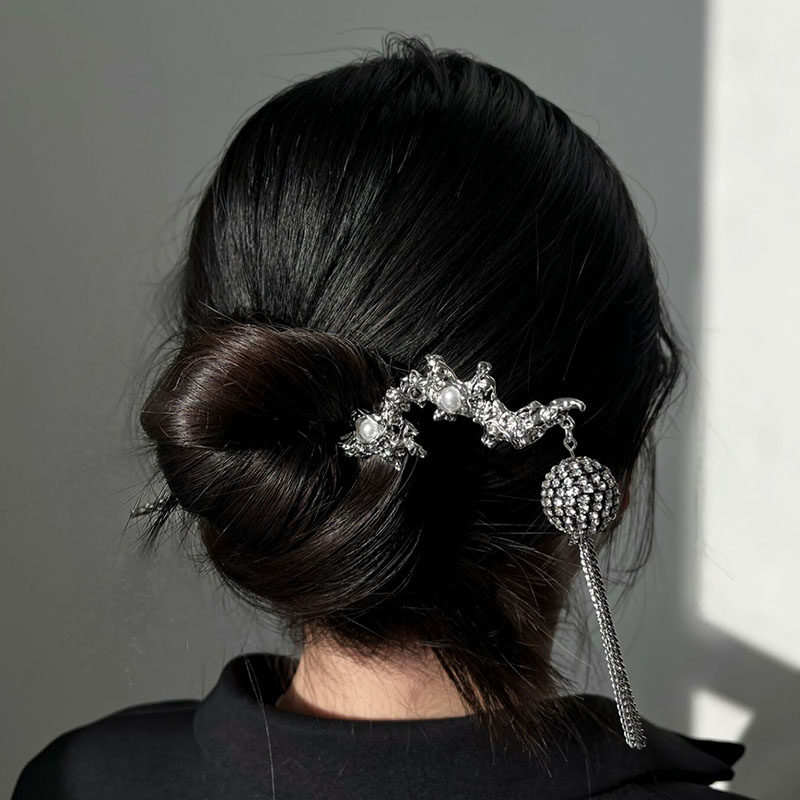 Metall Lava Perle Kristall Quaste Haarnadel Haarschmuck_voghion.com