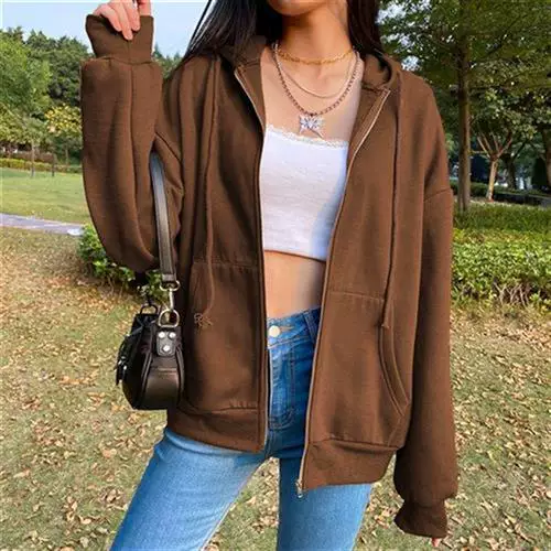 ЖЕНСКИЕ ХОРАНЖУКА стильные худи на молнии Oversized однотонные P