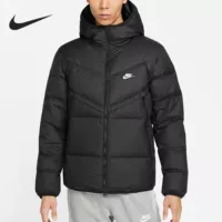 Nike, пуховик с пухом, зимняя ветрозащитная удерживающая тепло куртка подходит для мужчин и женщин для отдыха с капюшоном, увеличенная толщина