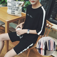 Cặp đôi phù hợp với mùa hè và mùa hè hai mảnh Hàn Quốc 2018 sinh viên mới thể thao giản dị phù hợp với quần short ngắn tay triều áo thun thể thao