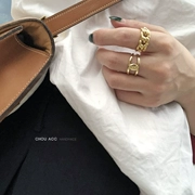S925 sterling bạc INS retro gió lạnh đơn giản kim loại nặng chuỗi vàng CHIC ngón tay đeo nhẫn nữ