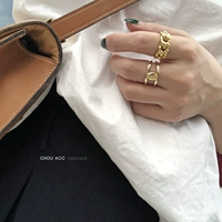 S925 sterling bạc INS retro gió lạnh đơn giản kim loại nặng chuỗi vàng CHIC ngón tay đeo nhẫn nữ nhẫn doji