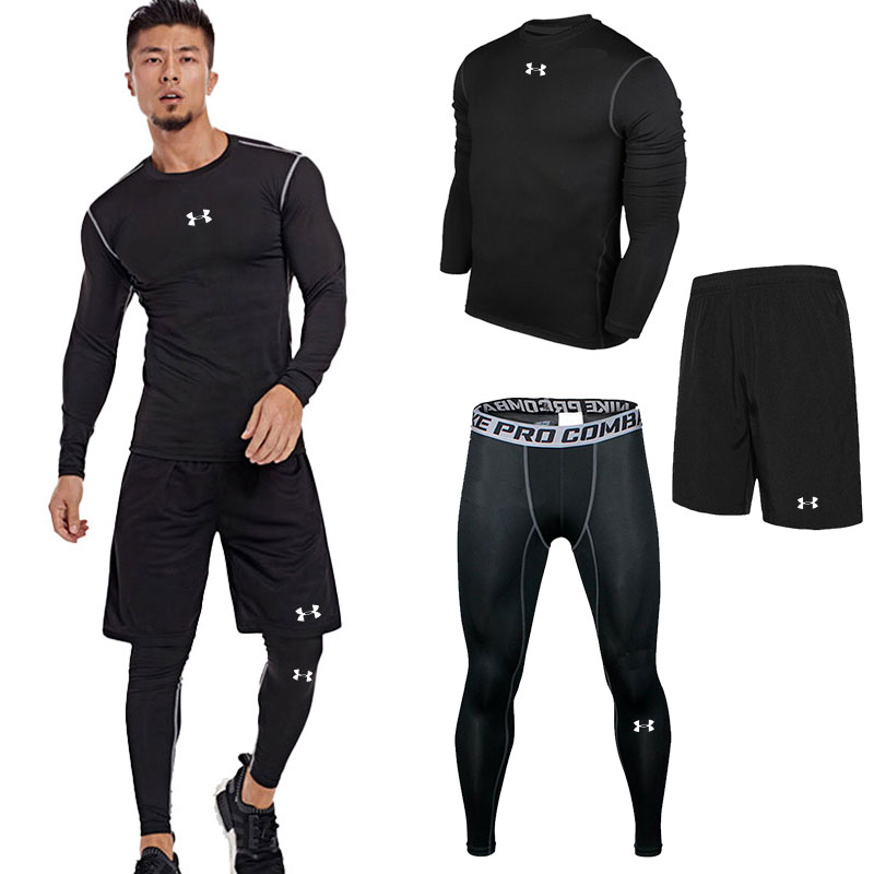 Long Sleeve Three Piece Set (UA)run motion Bodybuilding suit Five piece set Three large man Tight fitting Close fitting loose coat Short sleeve trousers shorts clothing