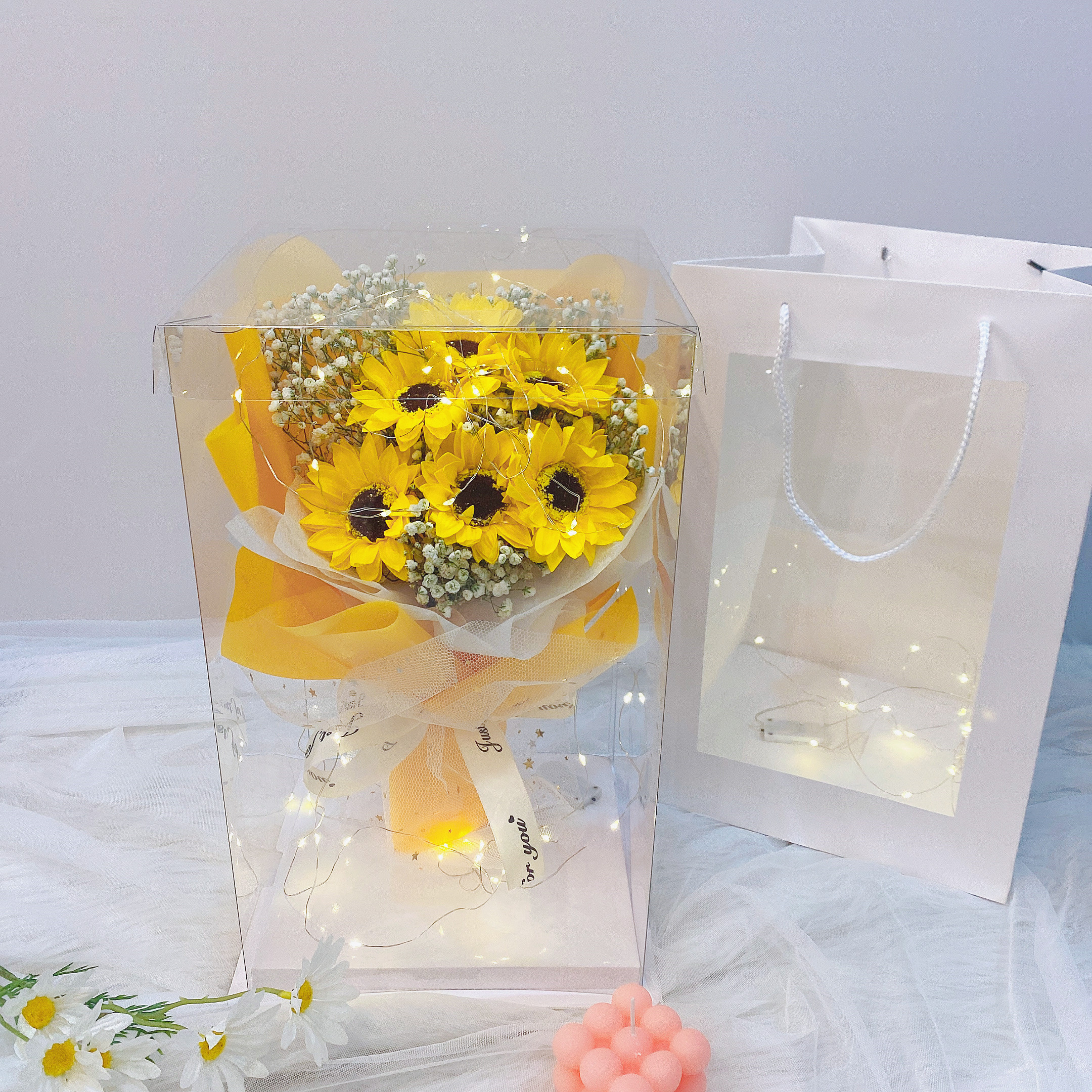 Large Sunflower520 Bouquet  Immortal flower rose Gift box Send girlfriend confidante birthday practical Internet celebrity graduation gift