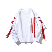Châu âu và Hoa Kỳ hip-hop đường phố streamers giả hai mảnh áo len áo len nam dài tay áo mùa thu Hàn Quốc phiên bản của thủy triều sinh viên bf lỏng t-shirt áo khoác cardigan nam