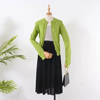 [Bắp cải] G * 12 mùa thu mới của Hàn Quốc Solid Color Cardigan đơn ngực dài tay áo ngắn Knit Jacket cardigan len