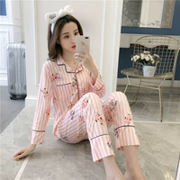 Mùa xuân hè hè Bộ đồ ngủ dài tay cho nữ bộ đồ cotton ngọt ngào nhỏ tươi có thể mặc bên ngoài áo len mỏng tháng phục vụ tại nhà bộ jum đẹp