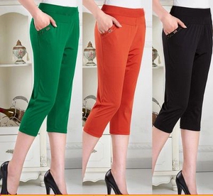 Trung niên và phụ nữ cũ giản dị cắt quần mùa hè phần mỏng trung niên của phụ nữ quần âu kích thước lớn eo cao đàn hồi quần mẹ