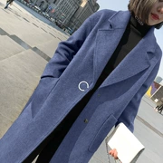Áo khoác len Albaka nữ mùa đông nhỏ nam dài 2018 sương khói màu xanh Hepburn mới - Accentuated eo áo