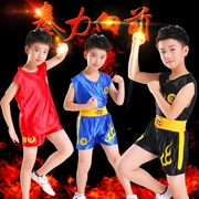 Quần áo võ thuật trẻ em chiến đấu đào tạo võ thuật trẻ em kung fu phù hợp với đào tạo võ thuật mùa hè tay ngắn biểu diễn quần áo Sanda - Trang phục