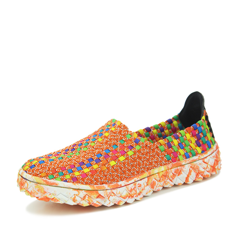 518 Orangewoman shoes 2021 summer new pattern leisure time Lazy shoes Round head ventilation manual Woven shoes rubber string elastic force Couple shoes